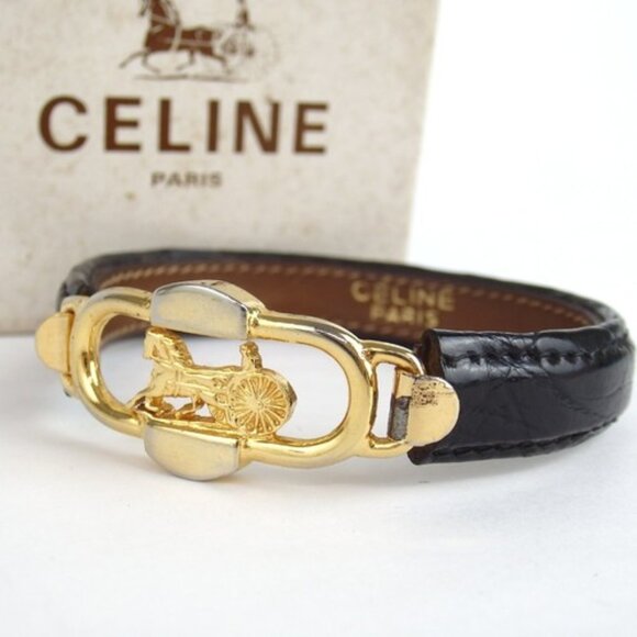 Authentic CELINE bracelet Bangle metal/leather [Used] - Picture 1 of 13